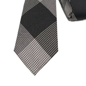 Express Silk Tie Men’s 62” Black Gray Plaid Woven Preppy Western Skinny New